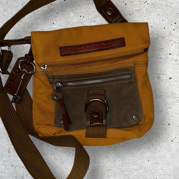 Fossil Handbags - Vintage Fossil Cargo Shoulder Bag Purse Utility Hobo Canvas‎ Safari Yellow